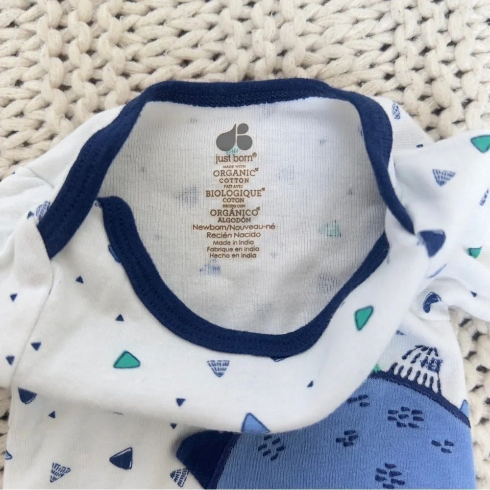 Just Born Nautical White and Blue Bodysuit Whale Design Organic Cotton Newborn